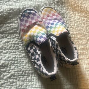 Vans kids size 2.5 slip ons checkered rainbow
